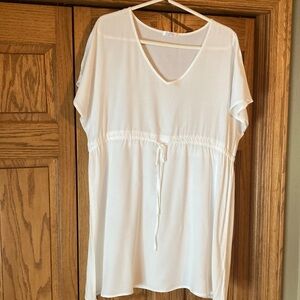 Lightweight White V-Neck Drawstring swim cover up size large